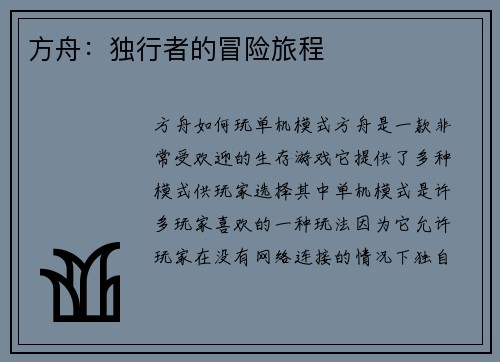 方舟：独行者的冒险旅程
